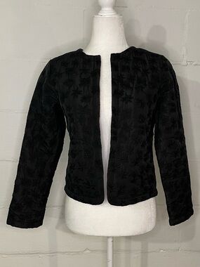 Black Textured Collarless Cropped Blazer